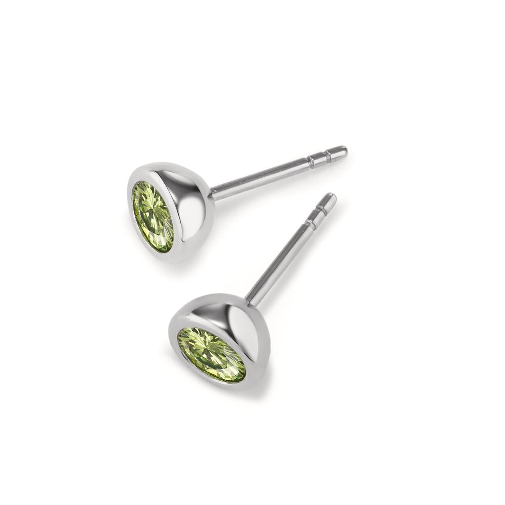 Stud earrings Stainless steel Zirconia Light Green, 2 Stones Ø7 mm