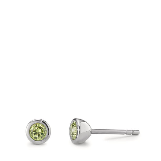 Stud earrings Stainless steel Zirconia Light Green, 2 Stones Ø5 mm