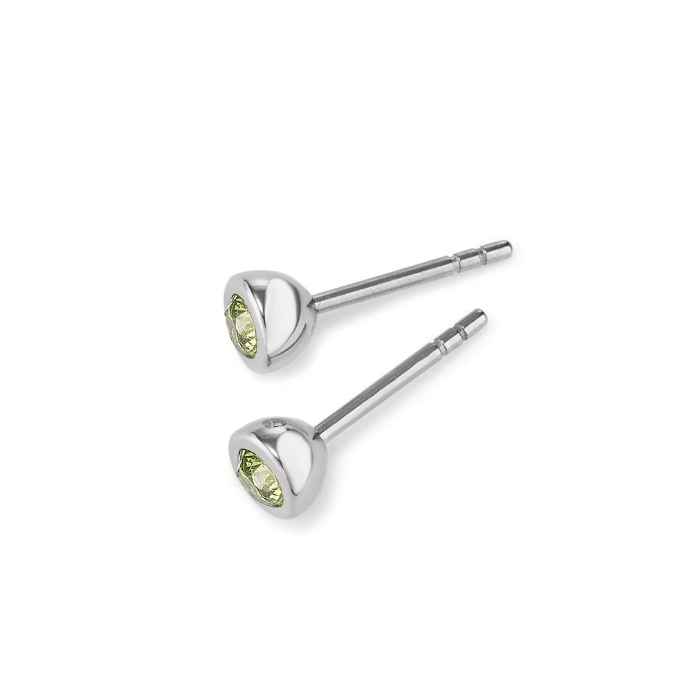 Stud earrings Stainless steel Zirconia Light Green, 2 Stones Ø5 mm