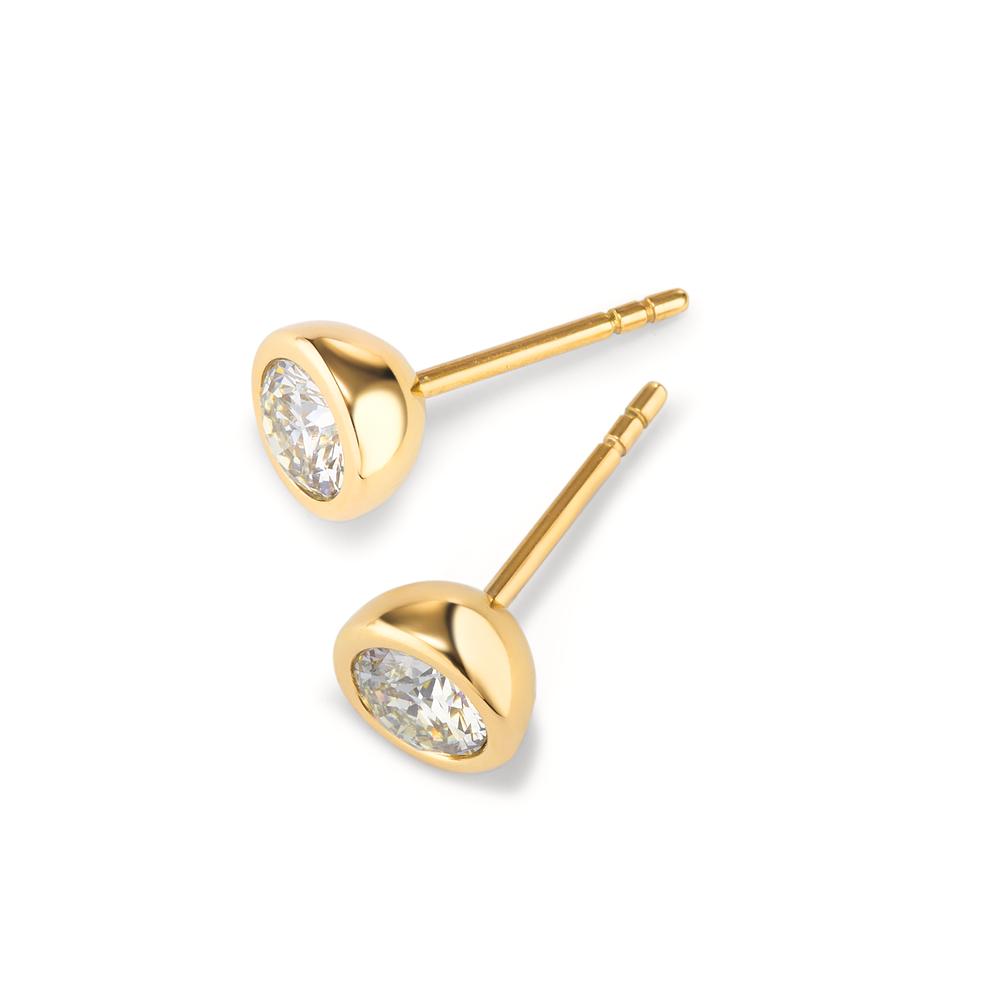 Stud earrings Stainless steel Zirconia White, 2 Stones Yellow IP coated Ø7 mm