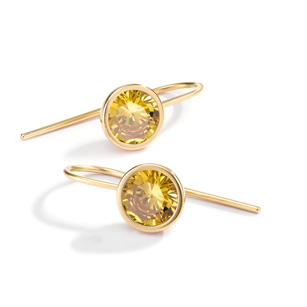 Drop Earrings Stainless steel Zirconia Yellow, 2 Stones Yellow IP coated Ø9.5 mm