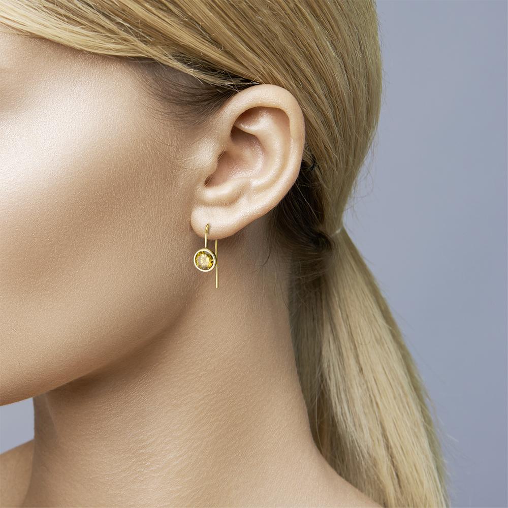 Drop Earrings Stainless steel Zirconia Yellow, 2 Stones Yellow IP coated Ø9.5 mm