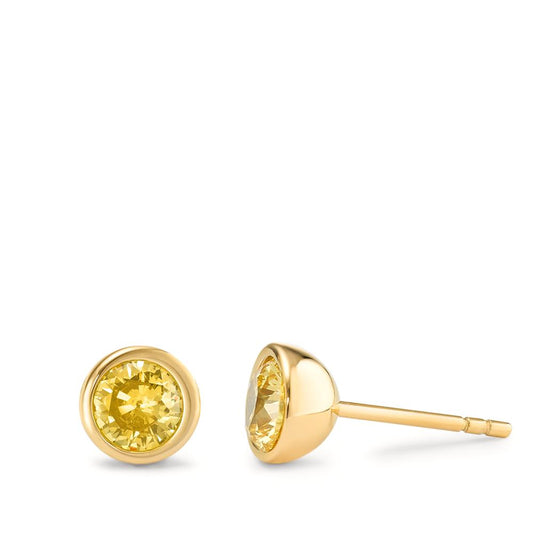 Stud earrings Stainless steel Zirconia Yellow, 2 Stones Yellow IP coated Ø7 mm