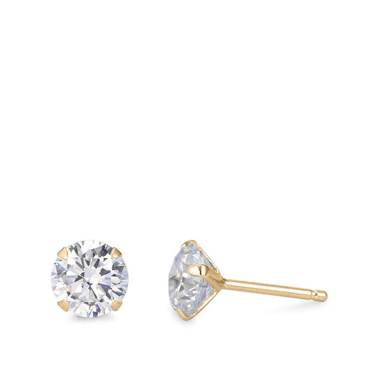 Stud earrings Silver Zirconia 2 Stones Yellow Gold plated Ø7 mm