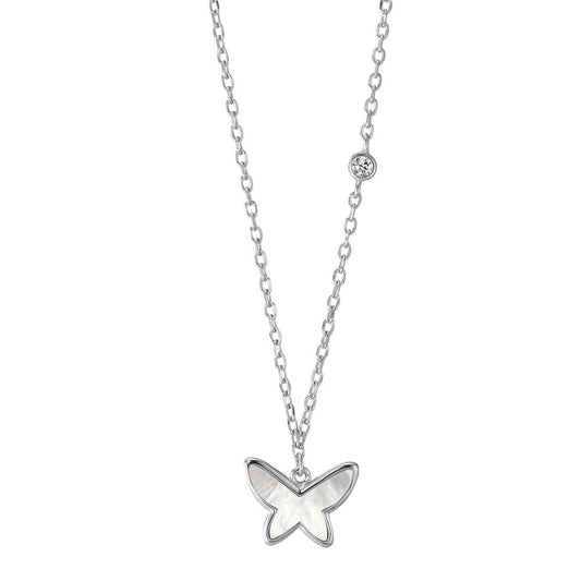 Necklace Silver Zirconia Rhodium plated Mother of pearl Butterfly 40-45 cm