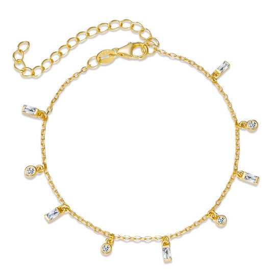 Bracelet Silver Zirconia 9 Stones Yellow Gold plated 16-19 cm