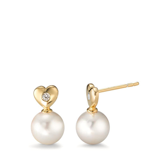 Drop Earrings Silver Zirconia 2 Stones Yellow Gold plated Shining pearls Heart