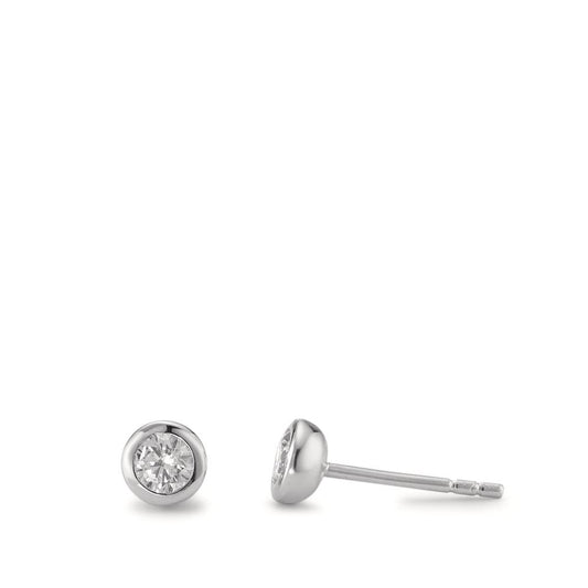 Stud earrings Silver Zirconia 2 Stones Rhodium plated Ø5 mm