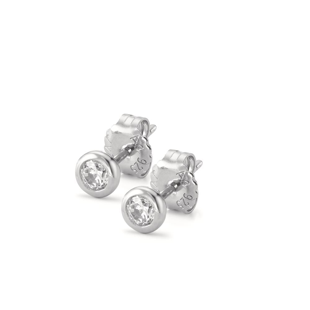 Stud earrings Silver Zirconia 2 Stones Rhodium plated Ø5 mm