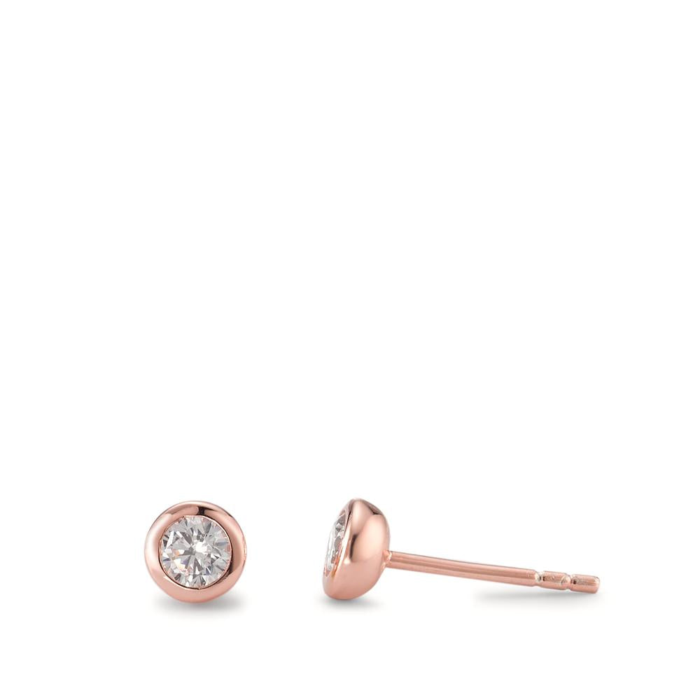 Stud earrings Silver Zirconia 2 Stones Rose Gold plated Ø5 mm