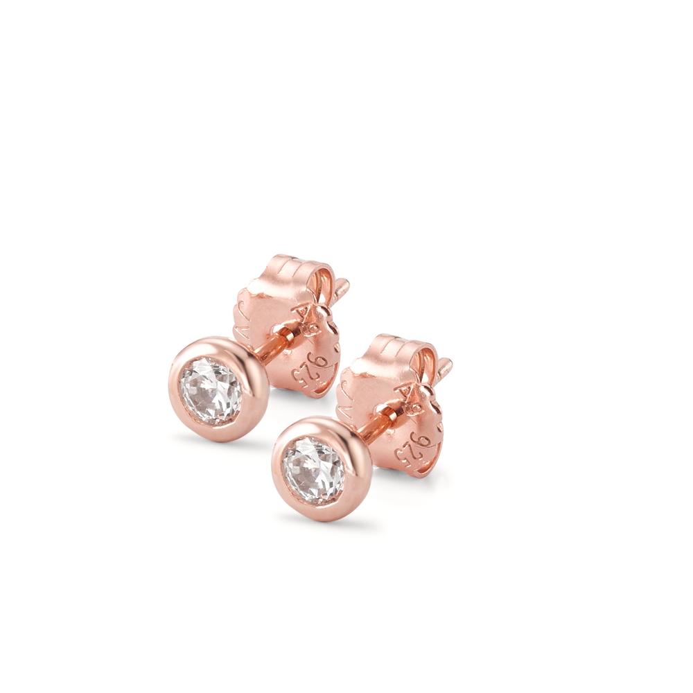 Stud earrings Silver Zirconia 2 Stones Rose Gold plated Ø5 mm