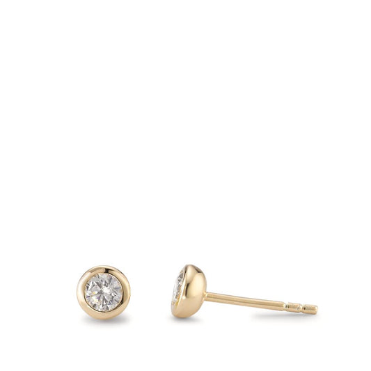 Stud earrings Silver Zirconia 2 Stones Yellow Gold plated Ø5 mm