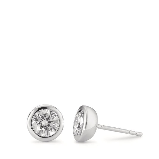 Stud earrings Silver Zirconia 2 Stones Rhodium plated Ø8 mm