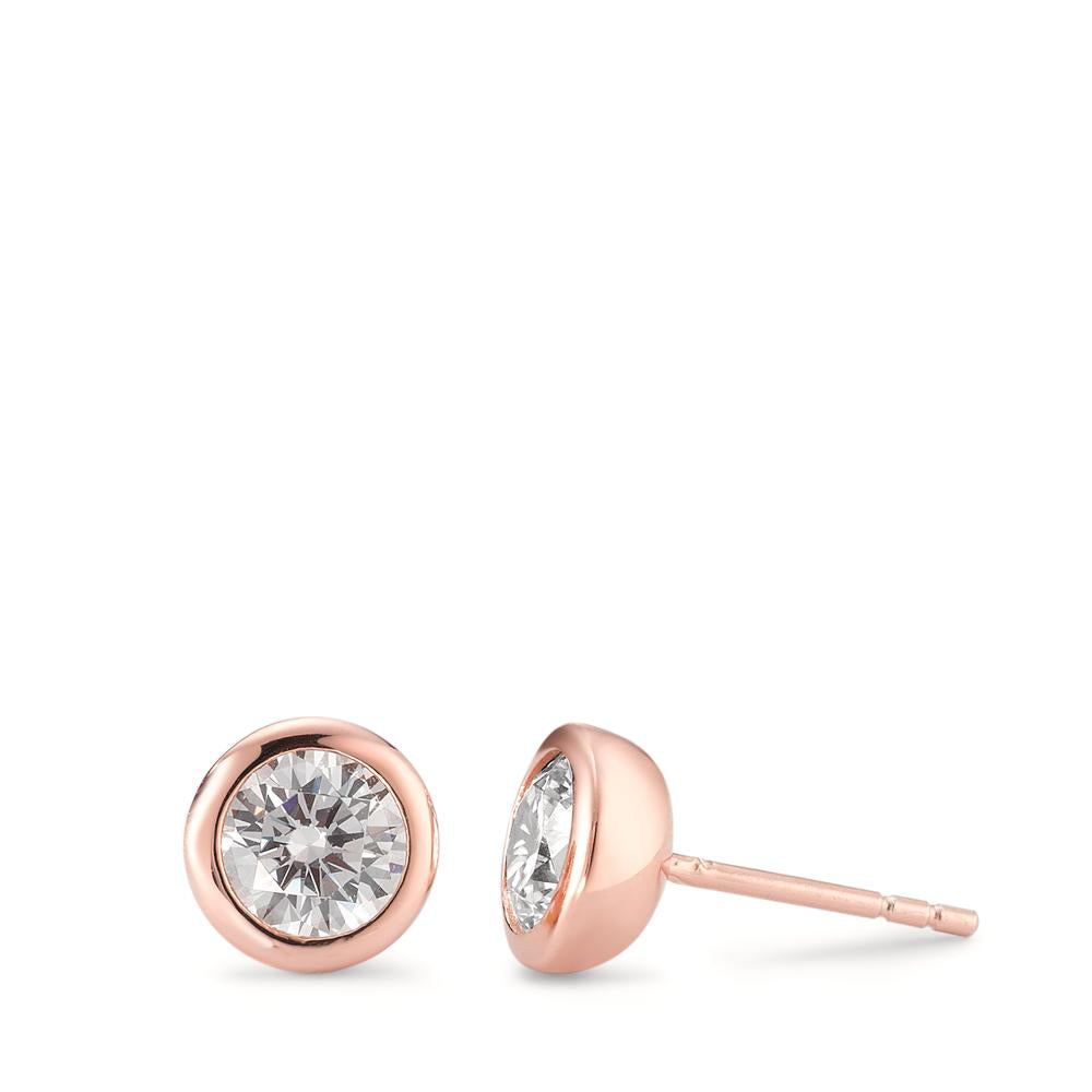 Stud earrings Silver Zirconia 2 Stones Rose Gold plated Ø8 mm