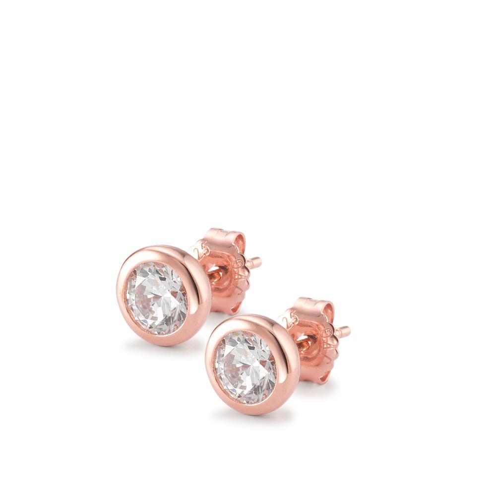 Stud earrings Silver Zirconia 2 Stones Rose Gold plated Ø8 mm