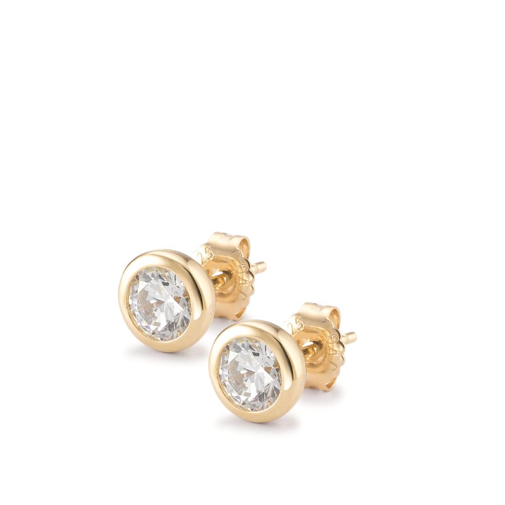 Stud earrings Silver Zirconia 2 Stones Yellow Gold plated Ø8 mm