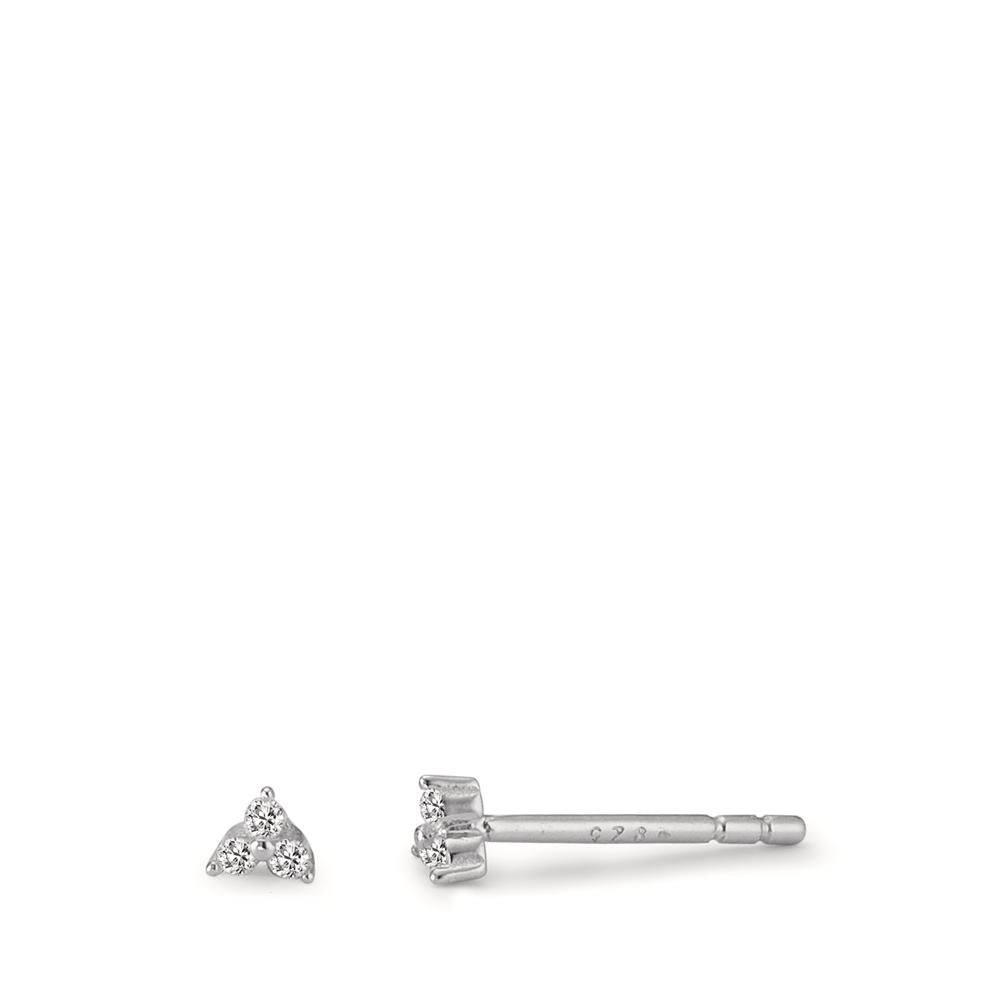 Stud earrings Silver Zirconia 6 Stones Rhodium plated Ø3 mm