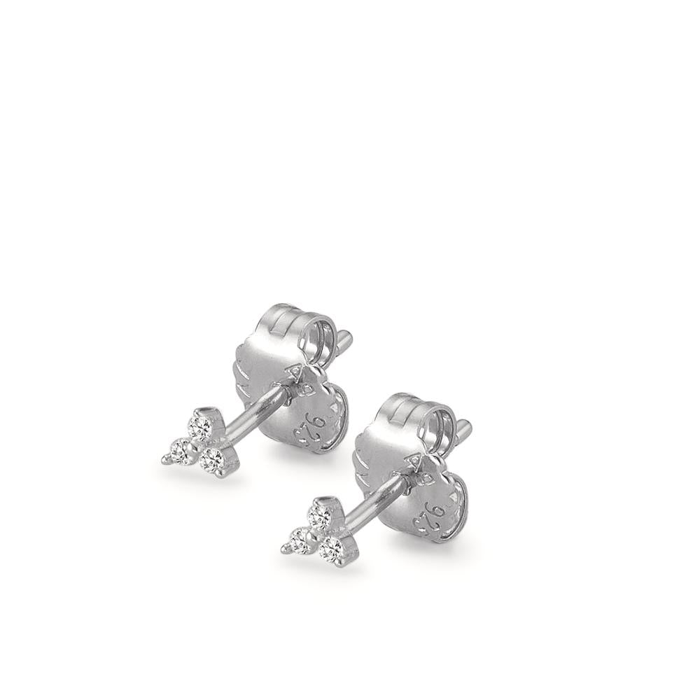 Stud earrings Silver Zirconia 6 Stones Rhodium plated Ø3 mm