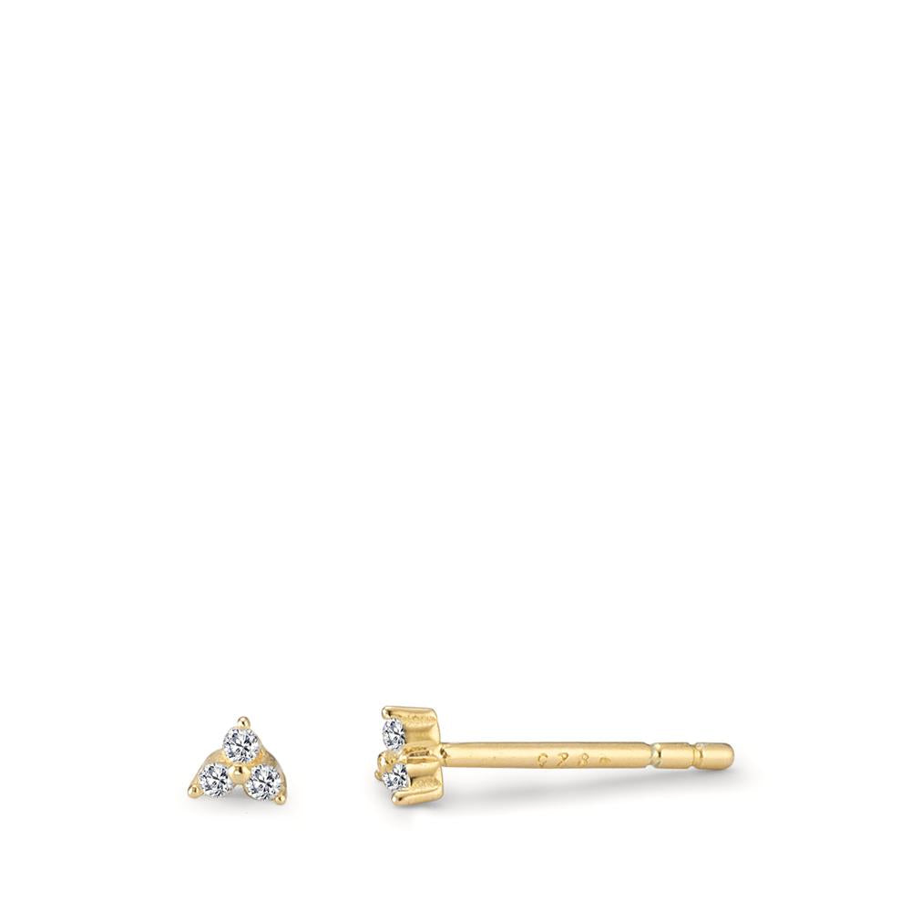 Stud earrings Silver Zirconia 6 Stones Yellow Gold plated Ø3 mm