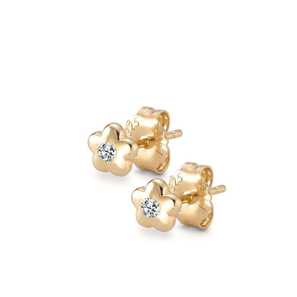 Stud earrings Silver Zirconia 2 Stones Yellow Gold plated Flower Ø5.5 mm