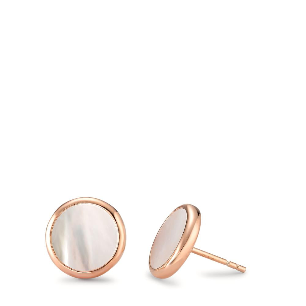 Stud earrings Silver Rose Gold plated Mother of pearl Ø12 mm