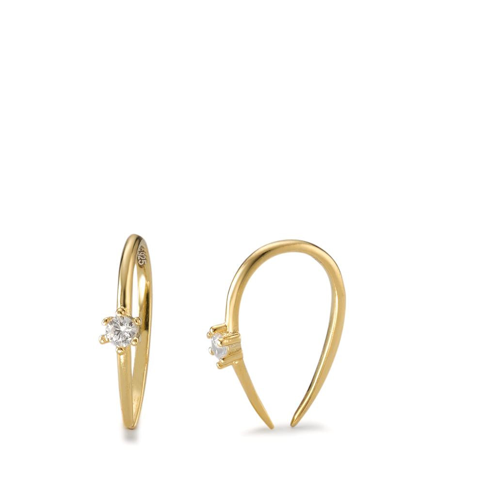 Earrings Silver Zirconia 2 Stones Yellow Gold plated