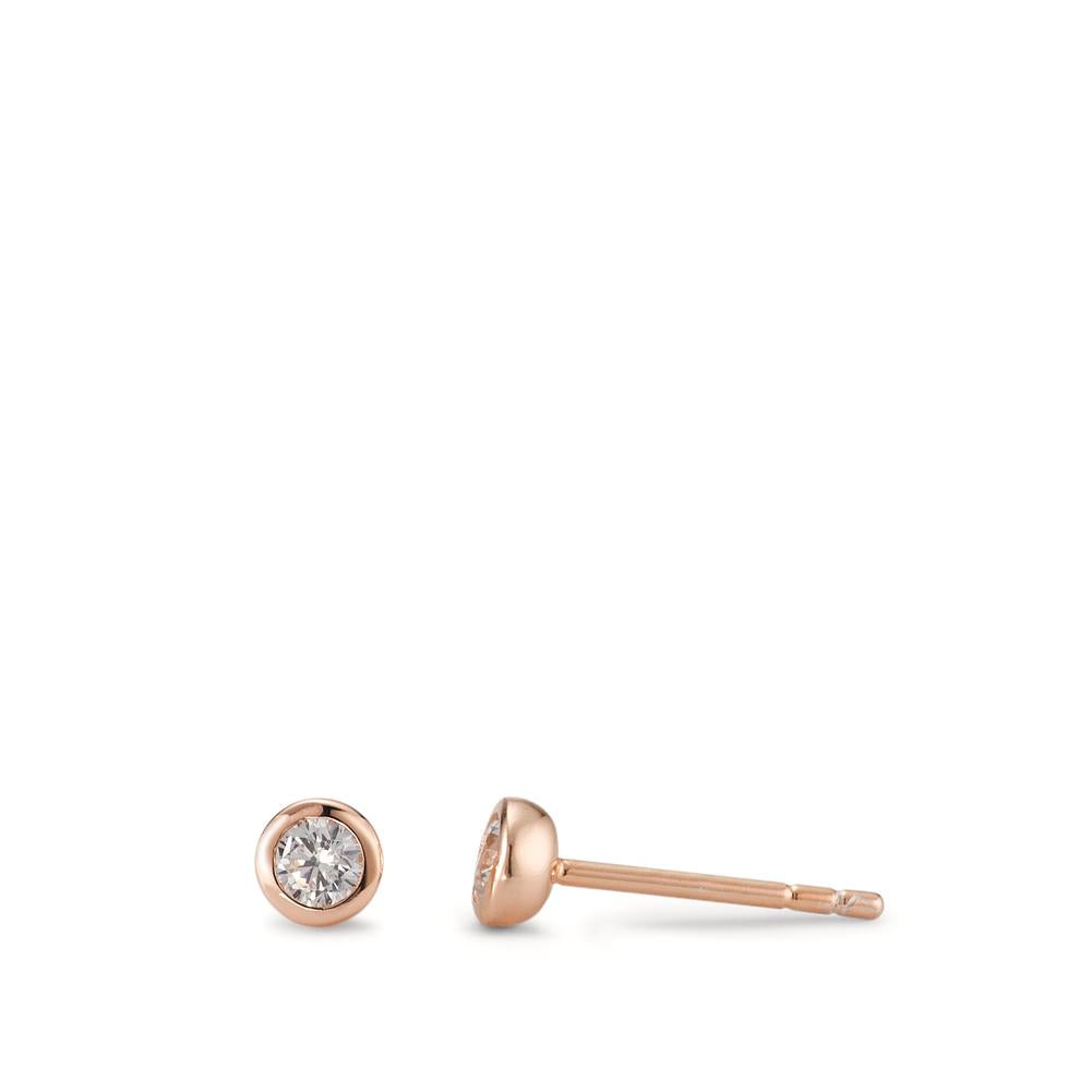 Stud earrings Silver Zirconia 2 Stones Rose Gold plated Ø4 mm