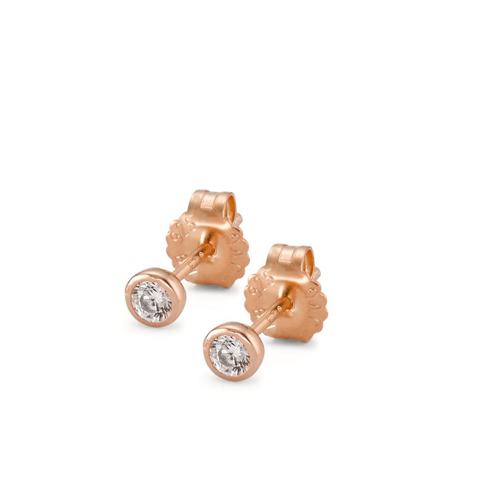 Stud earrings Silver Zirconia 2 Stones Rose Gold plated Ø4 mm