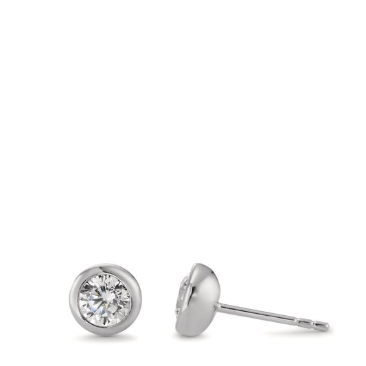 Stud earrings Silver Zirconia 2 Stones Rhodium plated Ø7 mm