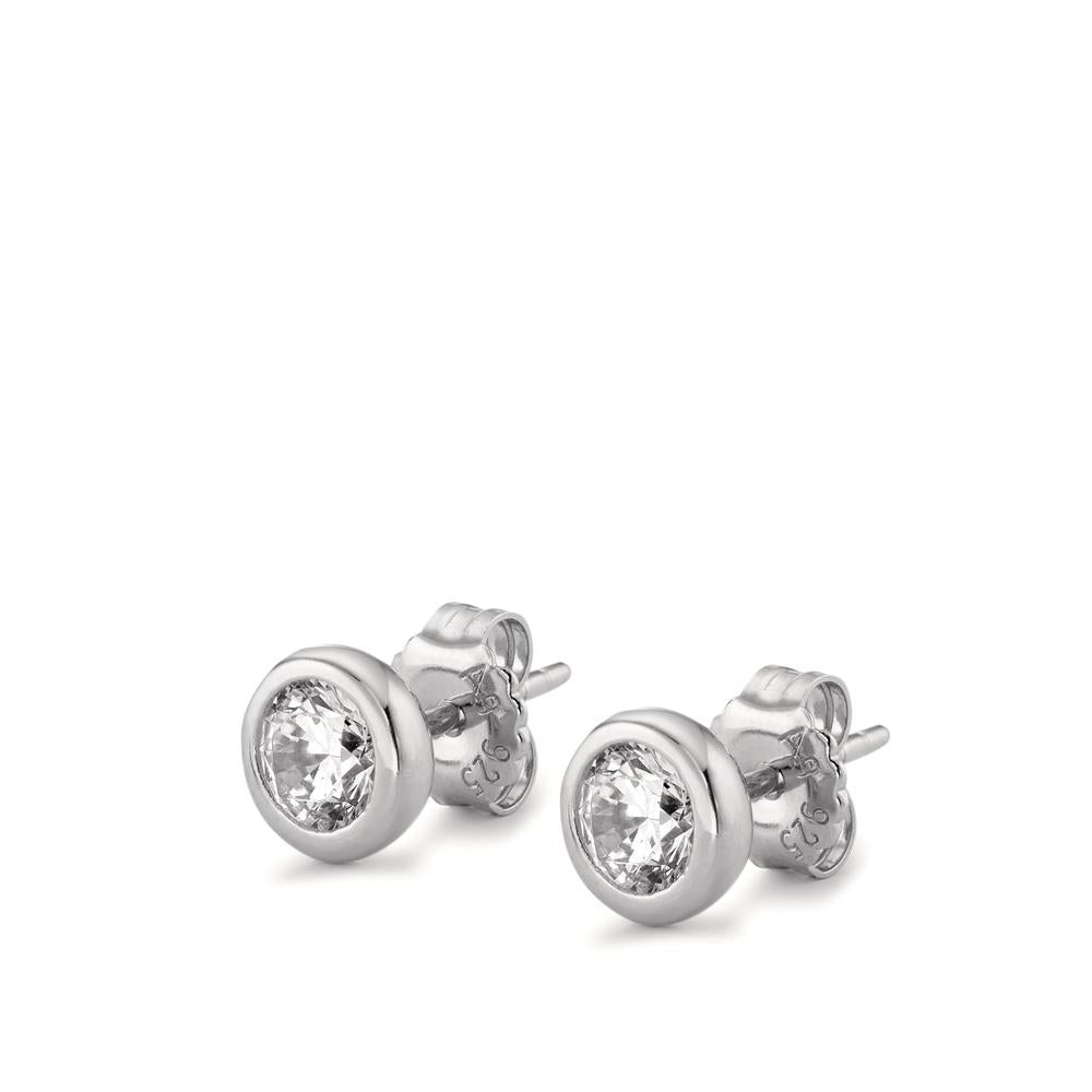 Stud earrings Silver Zirconia 2 Stones Rhodium plated Ø7 mm