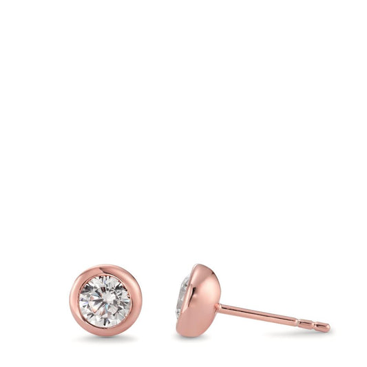 Stud earrings Silver Zirconia 2 Stones Rose Gold plated Ø7 mm