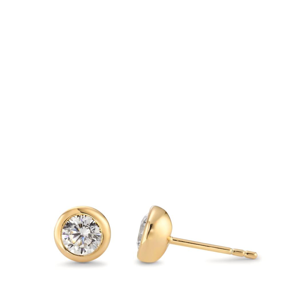 Stud earrings Silver Zirconia 2 Stones Yellow Gold plated Ø7 mm