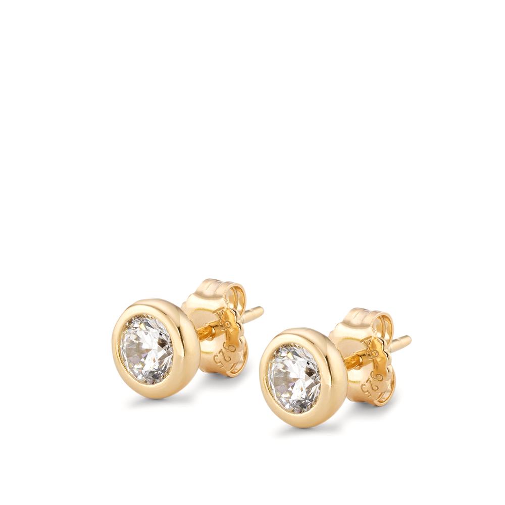 Stud earrings Silver Zirconia 2 Stones Yellow Gold plated Ø7 mm