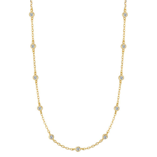 Necklace Silver Zirconia 22 Stones Yellow Gold plated 39-44 cm