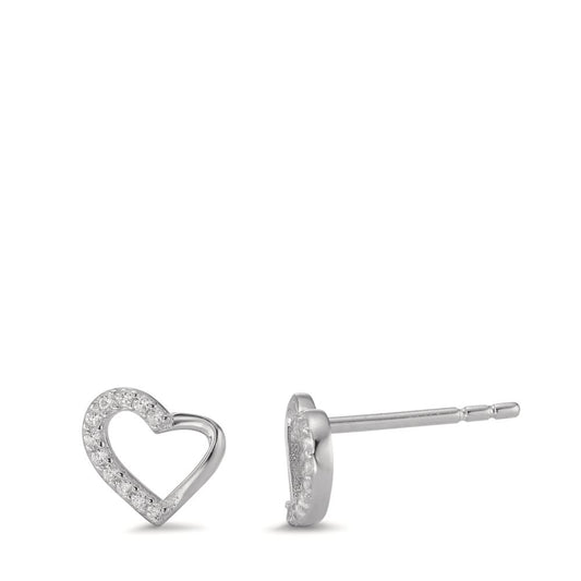 Stud earrings Silver Zirconia 22 Stones Rhodium plated Heart Ø7.5 mm