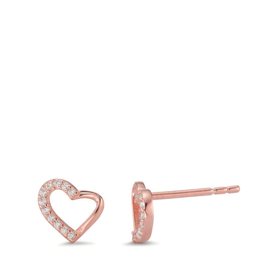 Stud earrings Silver Zirconia 22 Stones Rose Gold plated Heart Ø7.5 mm