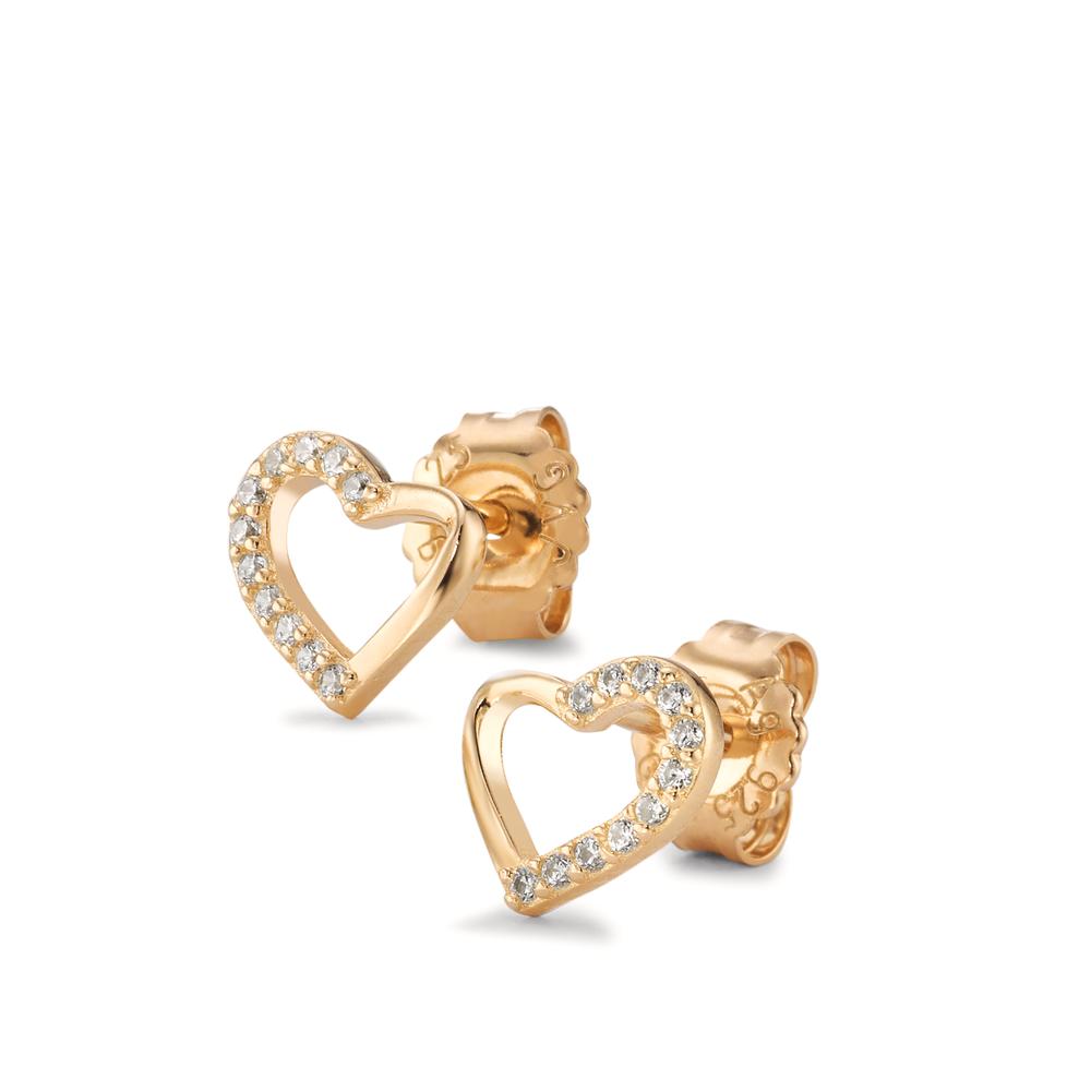 Stud earrings Silver Zirconia 22 Stones Yellow Gold plated Heart Ø7.5 mm