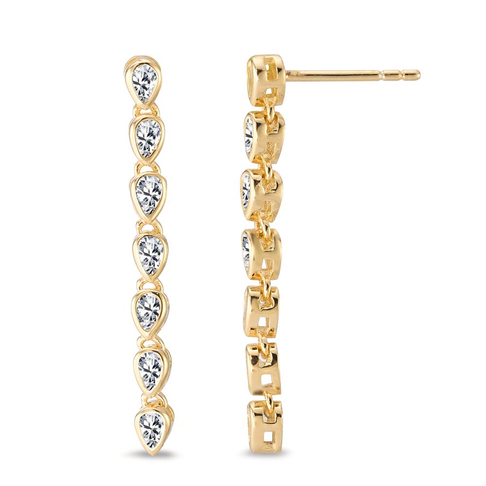 Drop Earrings Silver Zirconia 14 Stones Yellow Gold plated