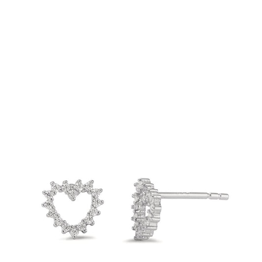 Stud earrings Silver Zirconia Rhodium plated Heart Ø8 mm