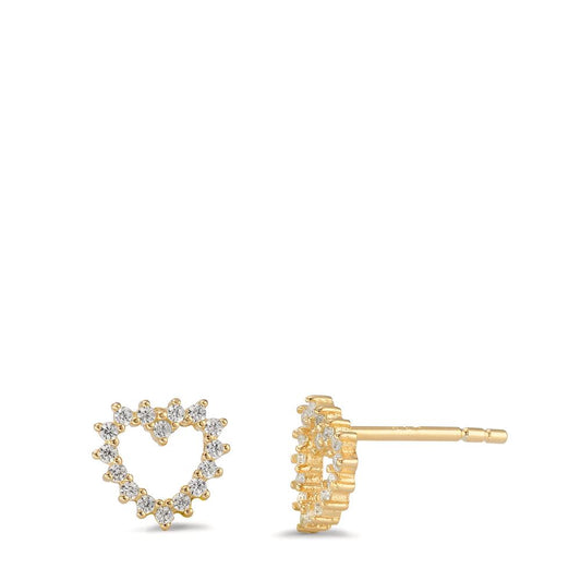 Stud earrings Silver Zirconia Yellow Gold plated Heart Ø8 mm