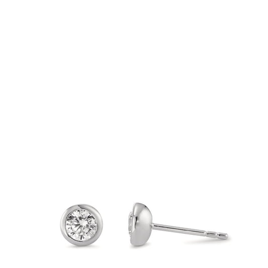 Stud earrings Silver Zirconia 2 Stones Rhodium plated Ø5.5 mm