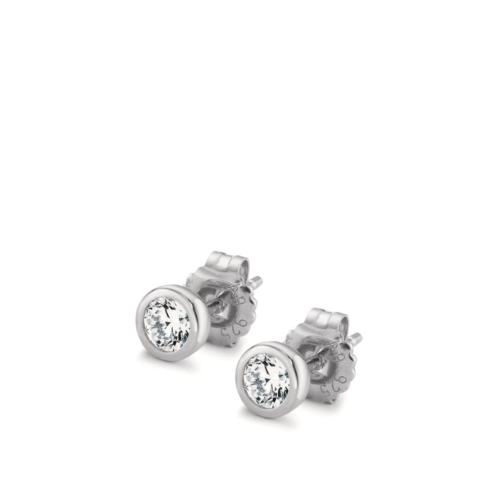 Stud earrings Silver Zirconia 2 Stones Rhodium plated Ø5.5 mm