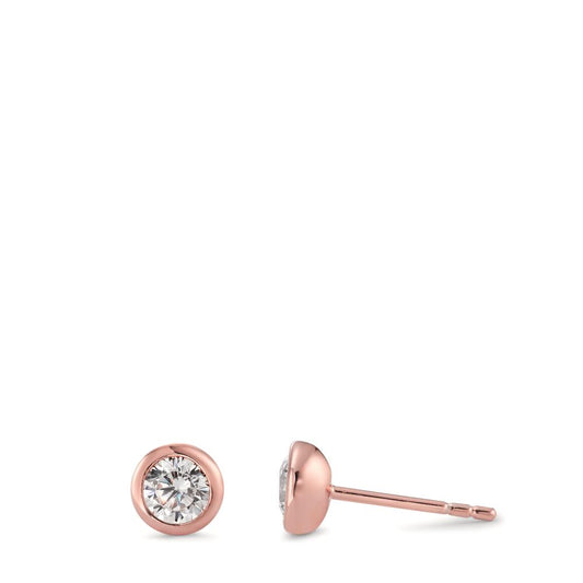 Stud earrings Silver Zirconia 2 Stones Rose Gold plated Ø5.5 mm