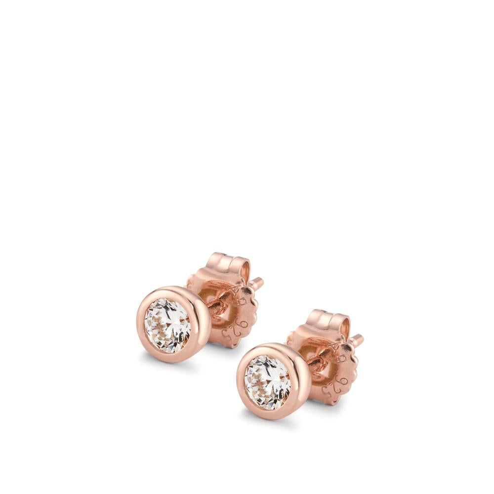 Stud earrings Silver Zirconia 2 Stones Rose Gold plated Ø5.5 mm