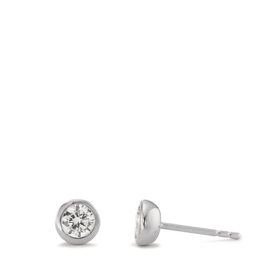 Stud earrings Silver Zirconia 2 Stones Rhodium plated Ø6 mm