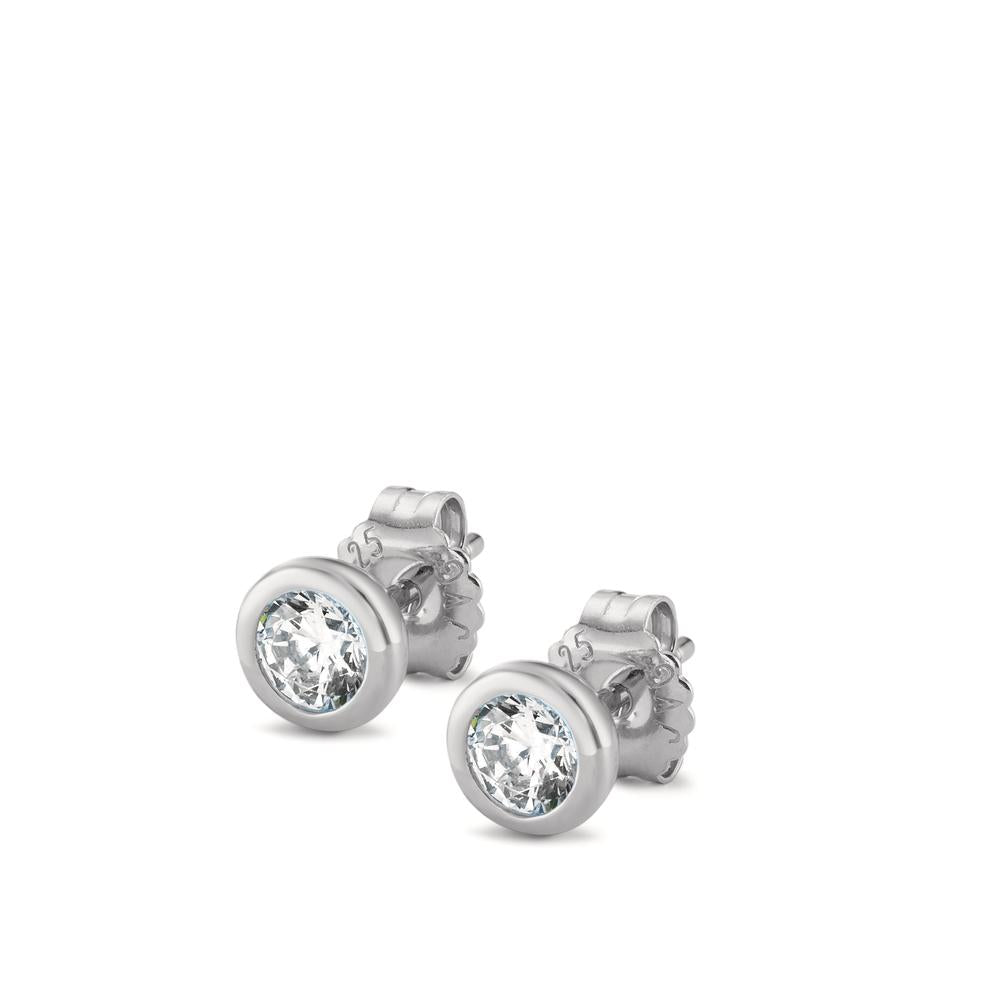 Stud earrings Silver Zirconia 2 Stones Rhodium plated Ø6 mm