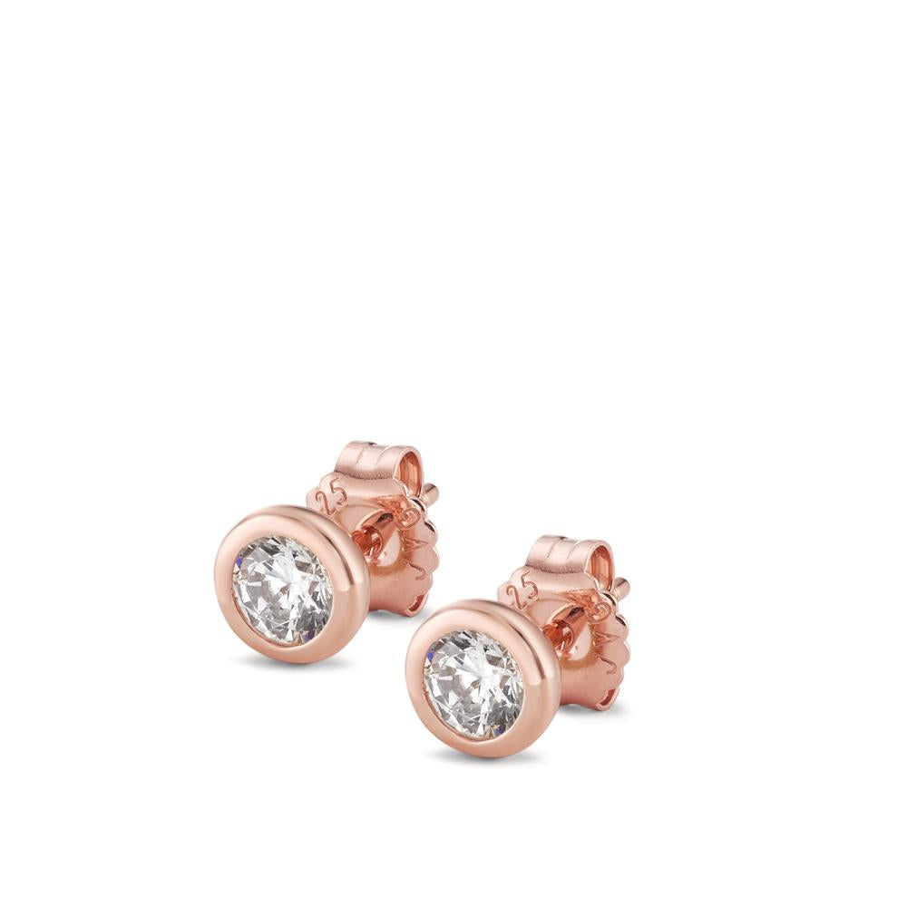 Stud earrings Silver Zirconia 2 Stones Gold plated Ø6 mm