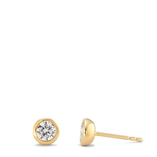 Stud earrings Silver Zirconia 2 Stones Yellow Gold plated Ø6 mm