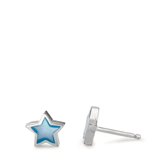 Stud earrings Silver Rhodium plated Mother of pearl Star Ø8 mm