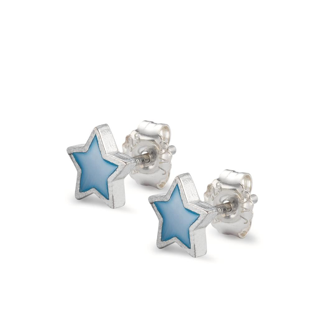 Stud earrings Silver Rhodium plated Mother of pearl Star Ø8 mm